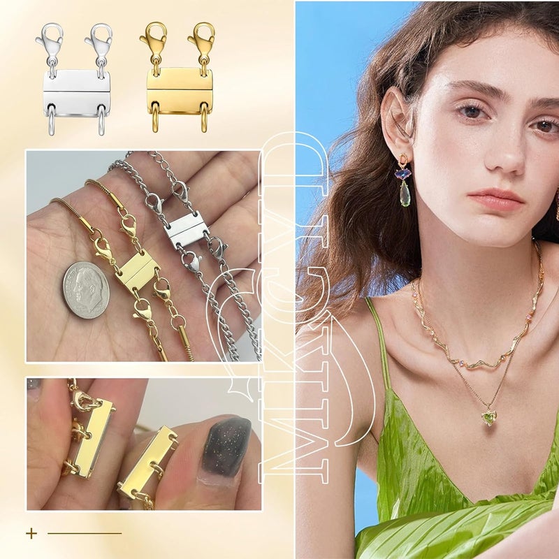 MKCYD Multi Necklace Layering Clasp Strong Magnetic Clasps, Gold and Silver Necklace Separator for Layering, Multiple Jewelry Closures for Layered Look - Image 4